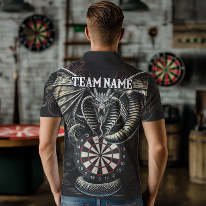 Personalisierter Grauer Totenkopf-Drache Polo & 1/4 Reißverschluss Dartshirts für Herren, Trikots NYN0012