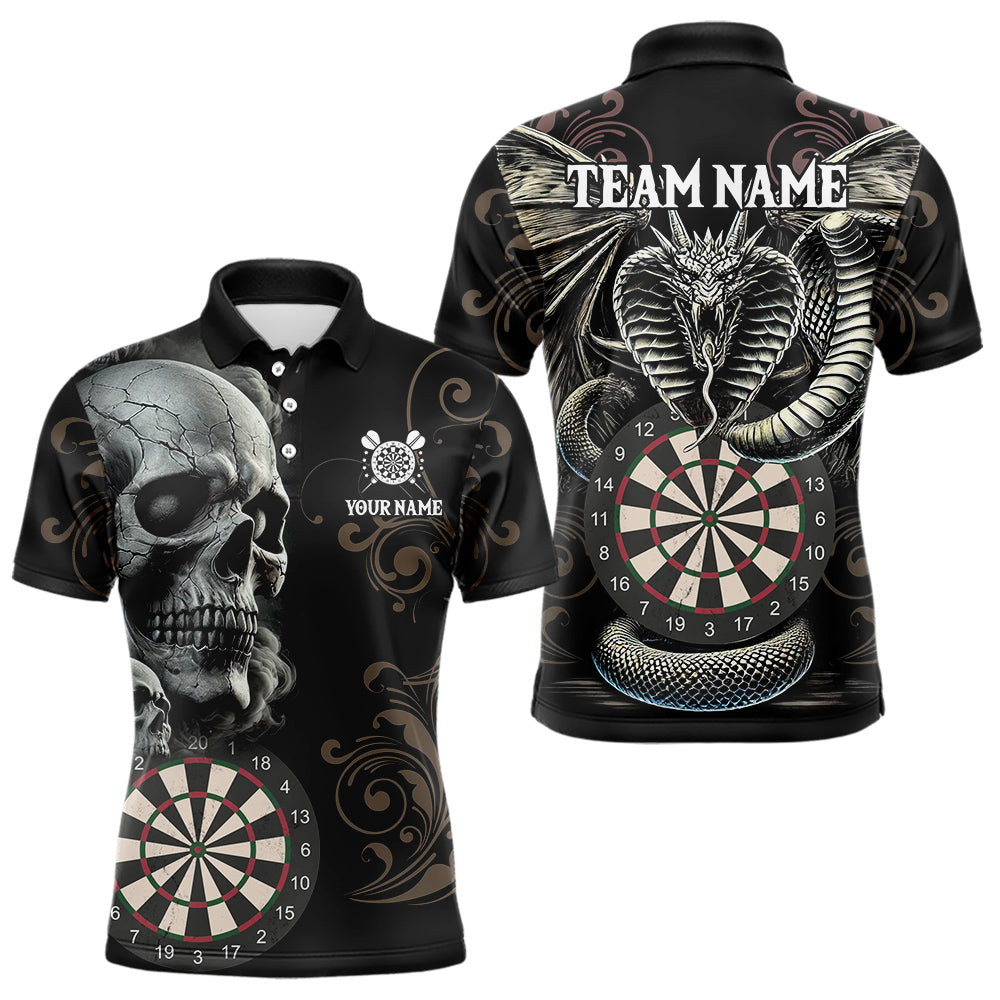 Personalisierter Grauer Totenkopf-Drache Polo & 1/4 Reißverschluss Dartshirts für Herren, Trikots NYN0012