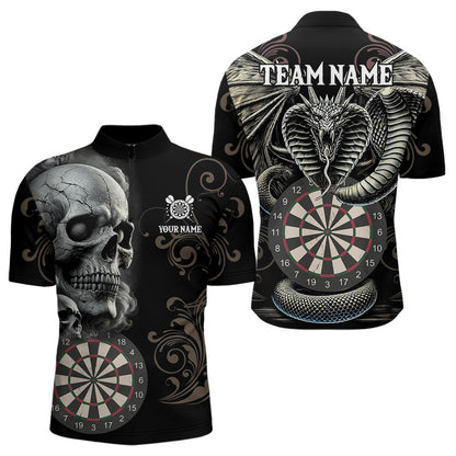 Personalisierter Grauer Totenkopf-Drache Polo & 1/4 Reißverschluss Dartshirts für Herren, Trikots NYN0012