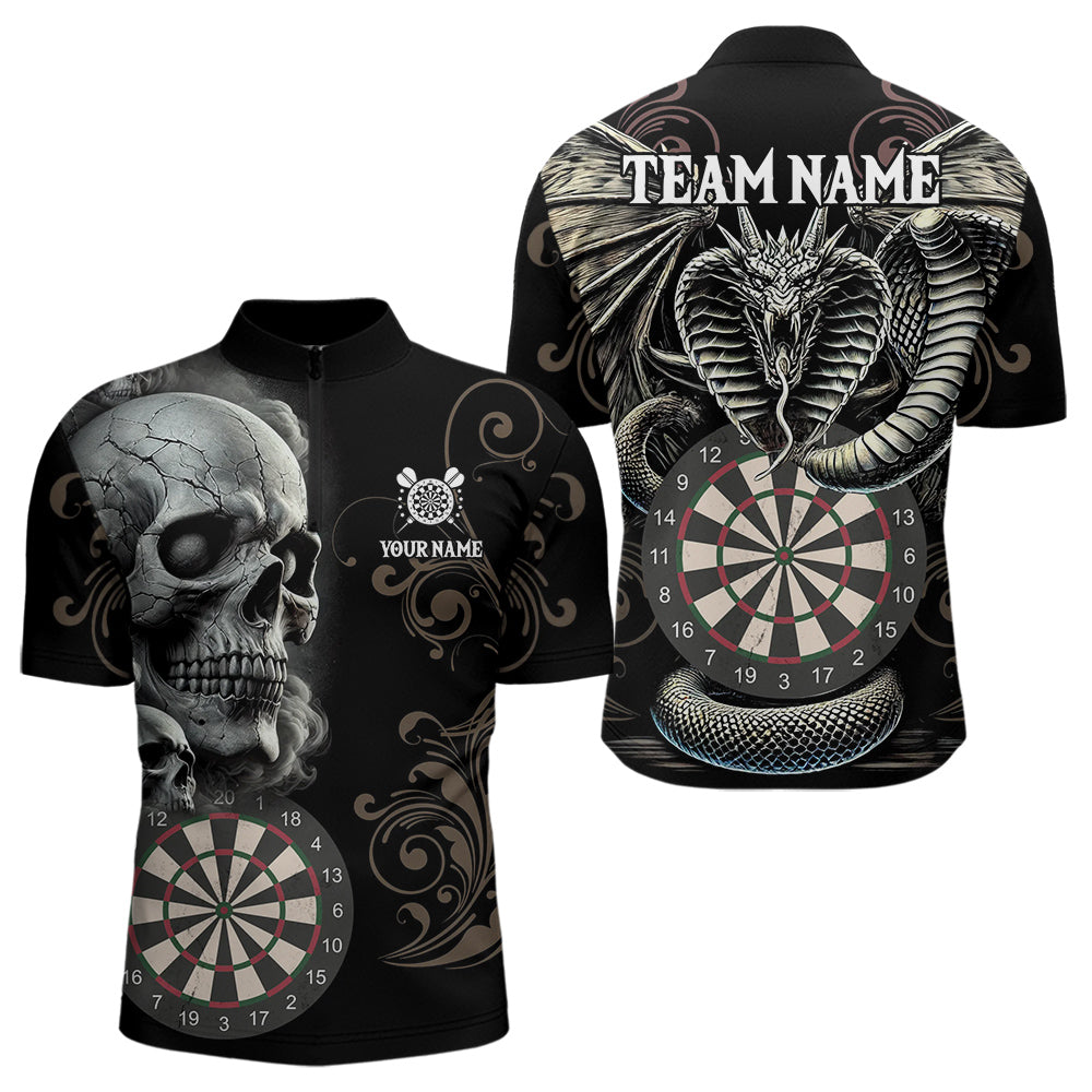 Personalisierter Grauer Totenkopf-Drache Polo & 1/4 Reißverschluss Dartshirts für Herren, Trikots NYN0012