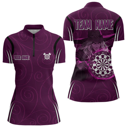 Lila Dartboards und Hexe, personalisierte Dartshirts für Damen, Teamtrikots NYN0026