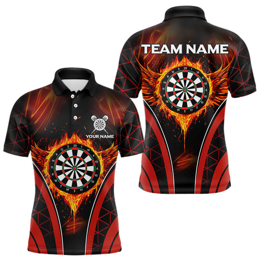 Personalisierte Rote Feuer-Flammen-Dartboards Dartshirts für Herren, Darttrikots NYN0038