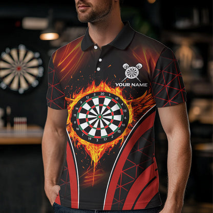Personalisierte Rote Feuer-Flammen-Dartboards Dartshirts für Herren, Darttrikots NYN0038