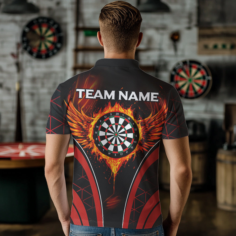 Personalisierte Rote Feuer-Flammen-Dartboards Dartshirts für Herren, Darttrikots NYN0038