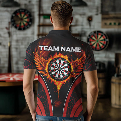 Personalisierte Rote Feuer-Flammen-Dartboards Dartshirts für Herren, Darttrikots NYN0038