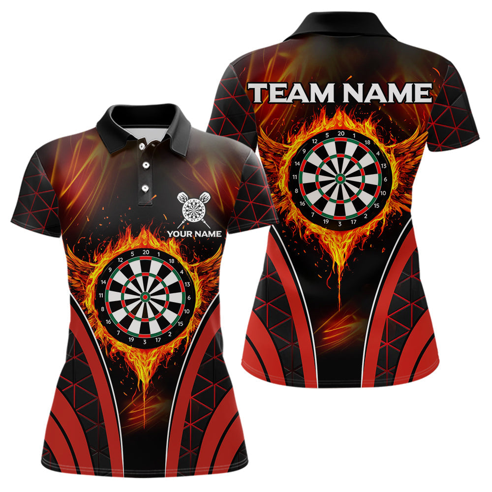 Personalisierte rote Feuerflammen-Dartboards, Dartshirts für Damen, Darttrikots NYN0038