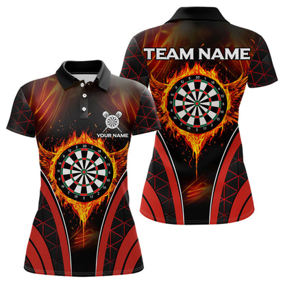 Personalisierte rote Feuerflammen-Dartboards, Dartshirts für Damen, Darttrikots NYN0038