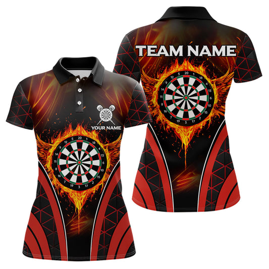 Personalisierte rote Feuerflammen-Dartboards, Dartshirts für Damen, Darttrikots NYN0038