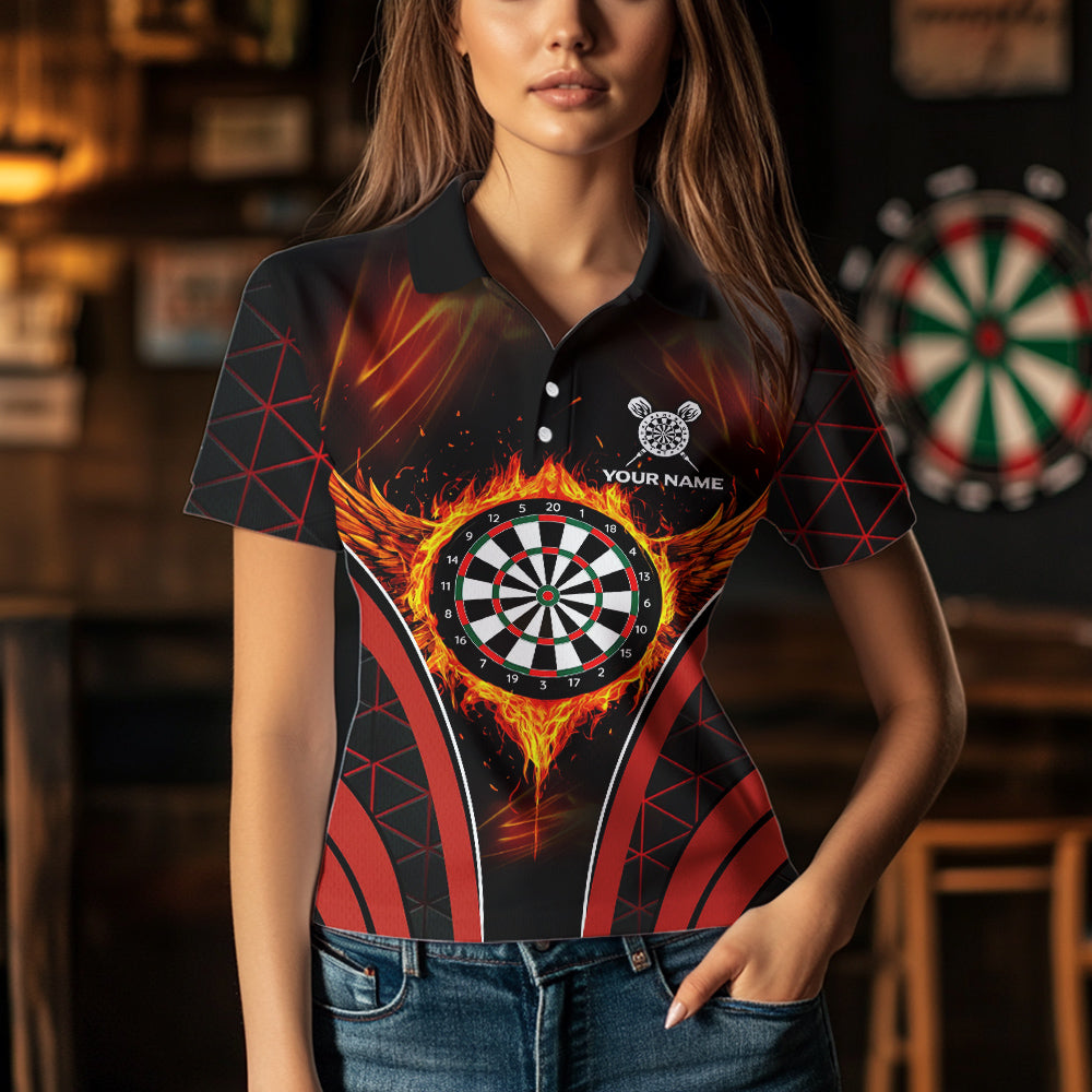 Personalisierte rote Feuerflammen-Dartboards, Dartshirts für Damen, Darttrikots NYN0038
