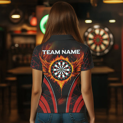 Personalisierte rote Feuerflammen-Dartboards, Dartshirts für Damen, Darttrikots NYN0038