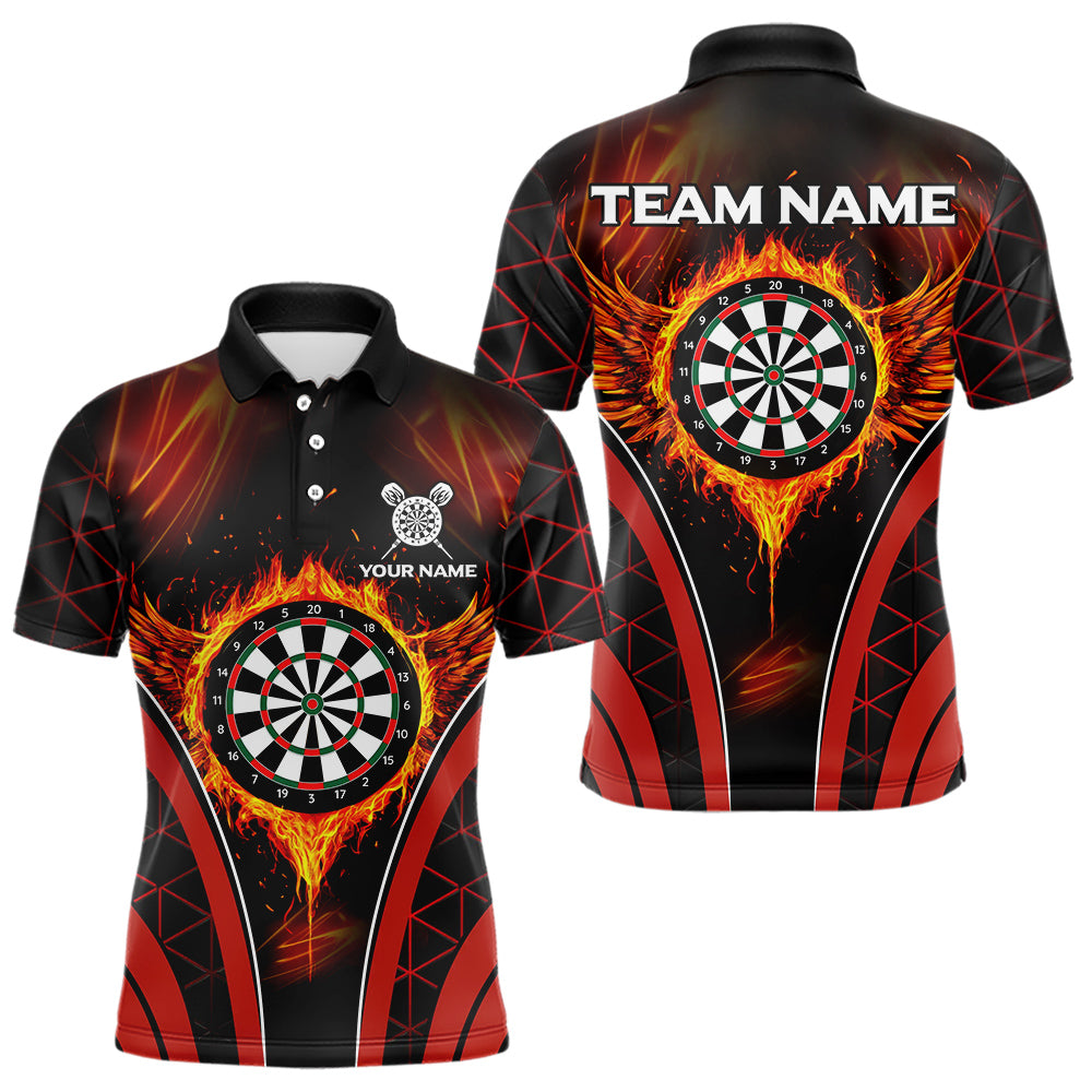 Personalisierte Rote Feuer-Flammen-Dartboards Dartshirts für Herren, Darttrikots NYN0038