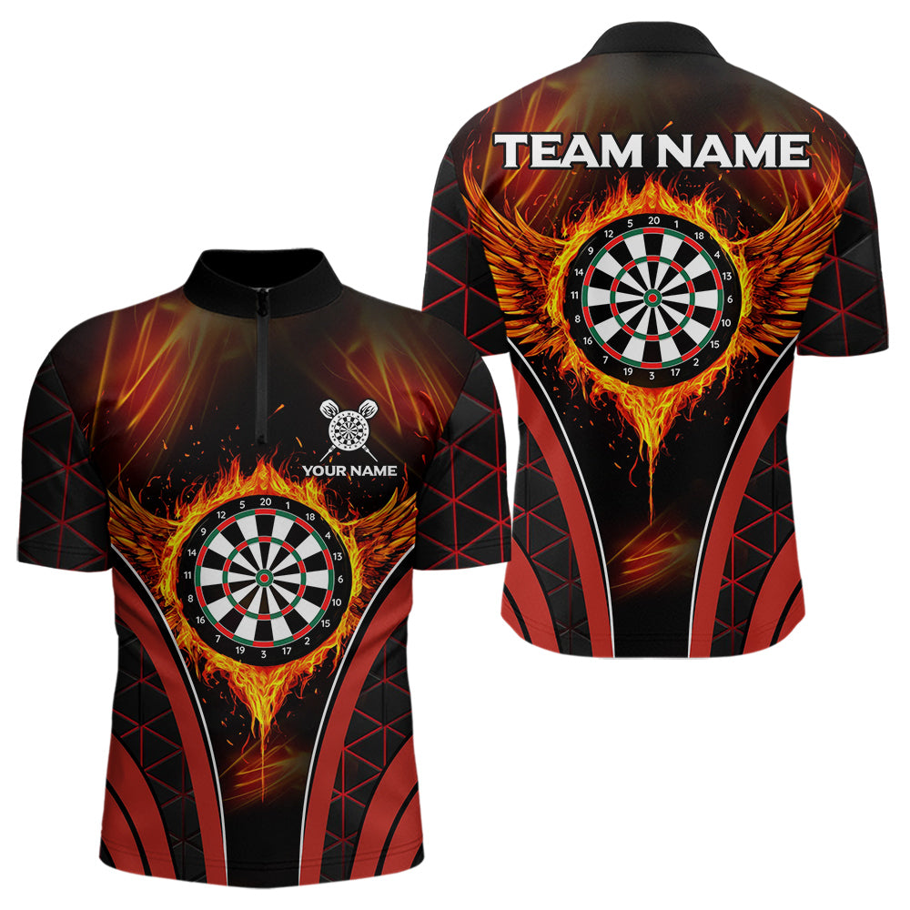 Personalisierte Rote Feuer-Flammen-Dartboards Dartshirts für Herren, Darttrikots NYN0038