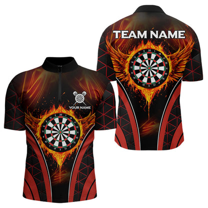 Personalisierte Rote Feuer-Flammen-Dartboards Dartshirts für Herren, Darttrikots NYN0038