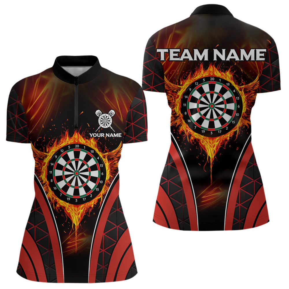 Personalisierte rote Feuerflammen-Dartboards, Dartshirts für Damen, Darttrikots NYN0038