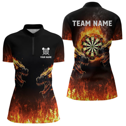 Feuerflammen-Wölfe mit Dartboards, Dartshirts für Damen, personalisierte Darttrikots NYN0040