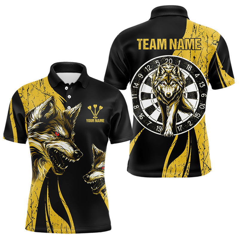 Individuelle gelbe Wölfe mit Dartboards im Grunge-Stil, Dartshirts für Herren, Teamtrikots NYN0043