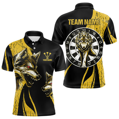 Individuelle gelbe Wölfe mit Dartboards im Grunge-Stil, Dartshirts für Herren, Teamtrikots NYN0043