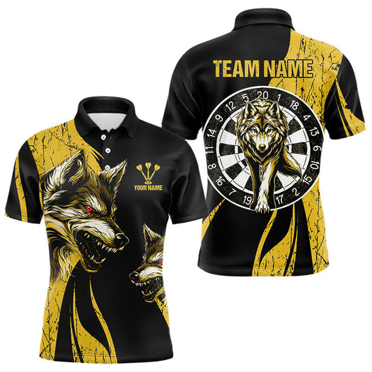 Individuelle gelbe Wölfe mit Dartboards im Grunge-Stil, Dartshirts für Herren, Teamtrikots NYN0043