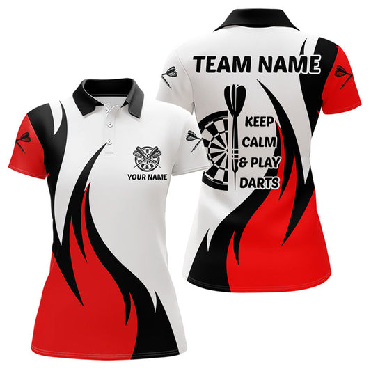 Rot mit Flammenmuster „Keep Calm & Play“, Dartshirts für Damen, Teamtrikots NYN0061