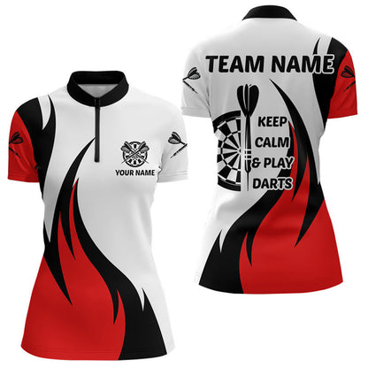 Rot mit Flammenmuster „Keep Calm & Play“, Dartshirts für Damen, Teamtrikots NYN0061
