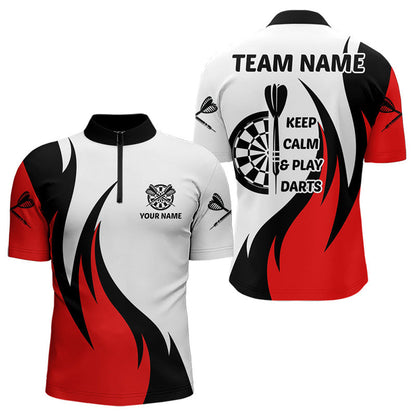 Rot mit Flammenmuster „Keep Calm & Play“, Dartshirts für Herren, Teamtrikots NYN0061