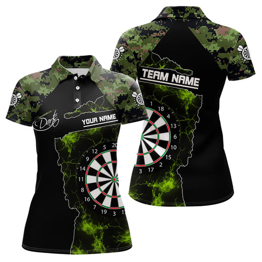 Tarnmuster grün mit Flammen-Dartboard, Dartshirts für Damen, individuelle Darttrikots NYN0063