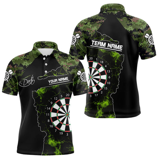Tarnmuster grün mit Flammen-Dartboard, Dartshirts für Herren, individuelle Darttrikots NYN0063