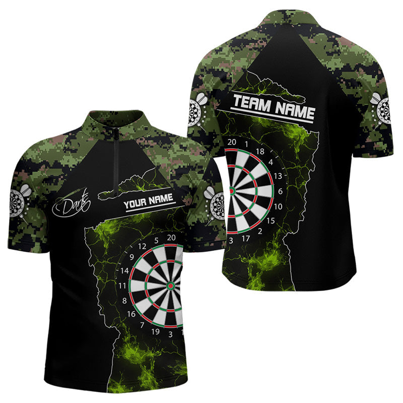 Tarnmuster grün mit Flammen-Dartboard, Dartshirts für Herren, individuelle Darttrikots NYN0063