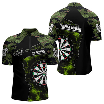 Tarnmuster grün mit Flammen-Dartboard, Dartshirts für Herren, individuelle Darttrikots NYN0063