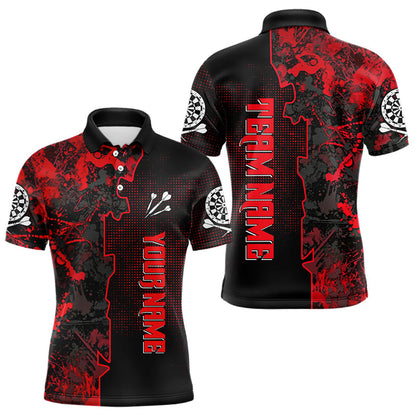 Schwarz-rotes Grunge-Dartboard mit individuellem Namen, Dartshirts für Herren, Darttrikots NYN0066