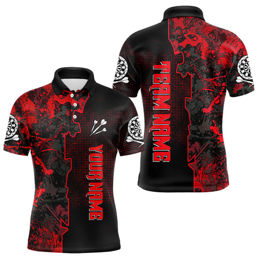 Schwarz-rotes Grunge-Dartboard mit individuellem Namen, Dartshirts für Herren, Darttrikots NYN0066