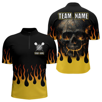 Feuerflammen, gesprungener Schädel, Dart-Polo- & 1/4-Zip-Shirts für Herren, Teamtrikots NYN0068