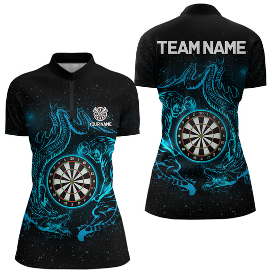 Individuell gestaltetes Tiger & Drachen-blaues Dartboard Damen Darts Quarter-Zip League Shirt - Lustiges Dart-Trikot NYN2216