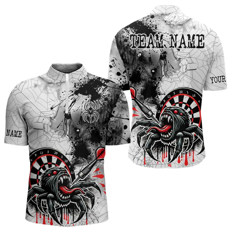 Personalisierte Schwarz-Rot-Tropfende Spinnen-Dartshirts für Herren, Individuell gestaltbare Dart-Trikots NYN0009