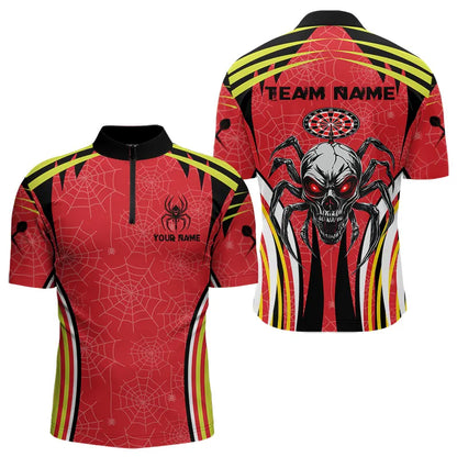 Personalisierte Schwarz-Rote Spinnen-Dartshirts für Herren, Individuelle Dart-Teamtrikots NYN0017