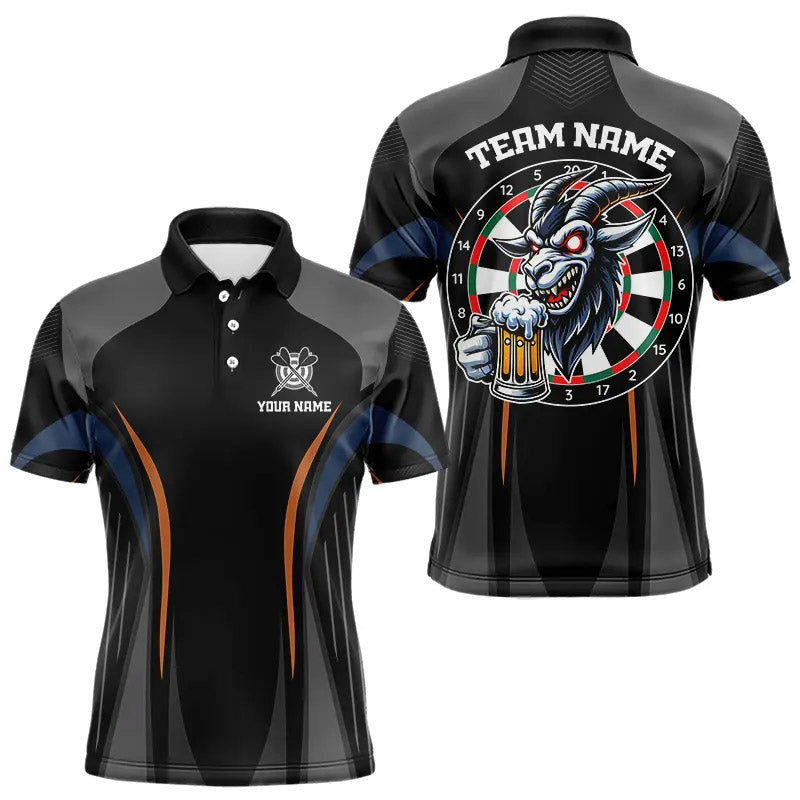 Individuelles Ziege-mit-Bier Lustiges Polo-Dartshirt für Herren, Dart-Team-Outfits NYN0023