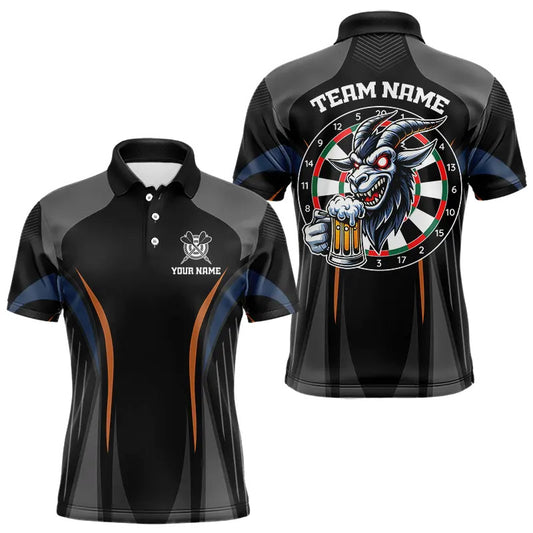 Individuelles Ziege-mit-Bier Lustiges Polo-Dartshirt für Herren, Dart-Team-Outfits NYN0023