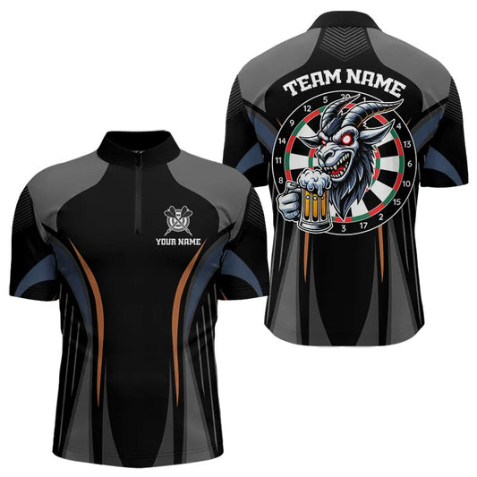 Individuelles Ziege-mit-Bier Lustiges 1/4-Zip-Dartshirt für Herren, Dart-Team-Outfits NYN0023