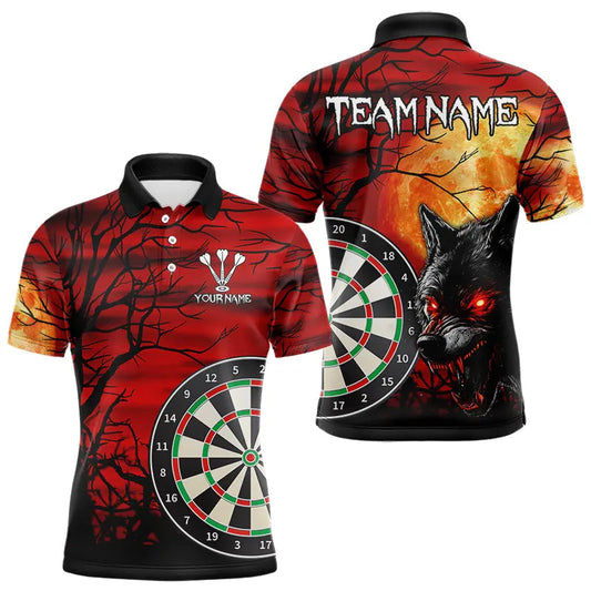 Wolf mit leuchtend roten Augen Dartboards Dartshirts für Herren, Personalisierte Darttrikots NYN0039