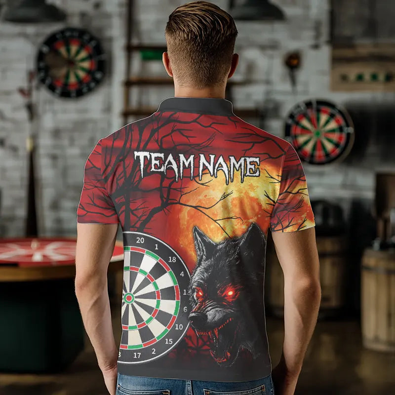 Wolf mit leuchtend roten Augen Dartboards Dartshirts für Herren, Personalisierte Darttrikots NYN0039
