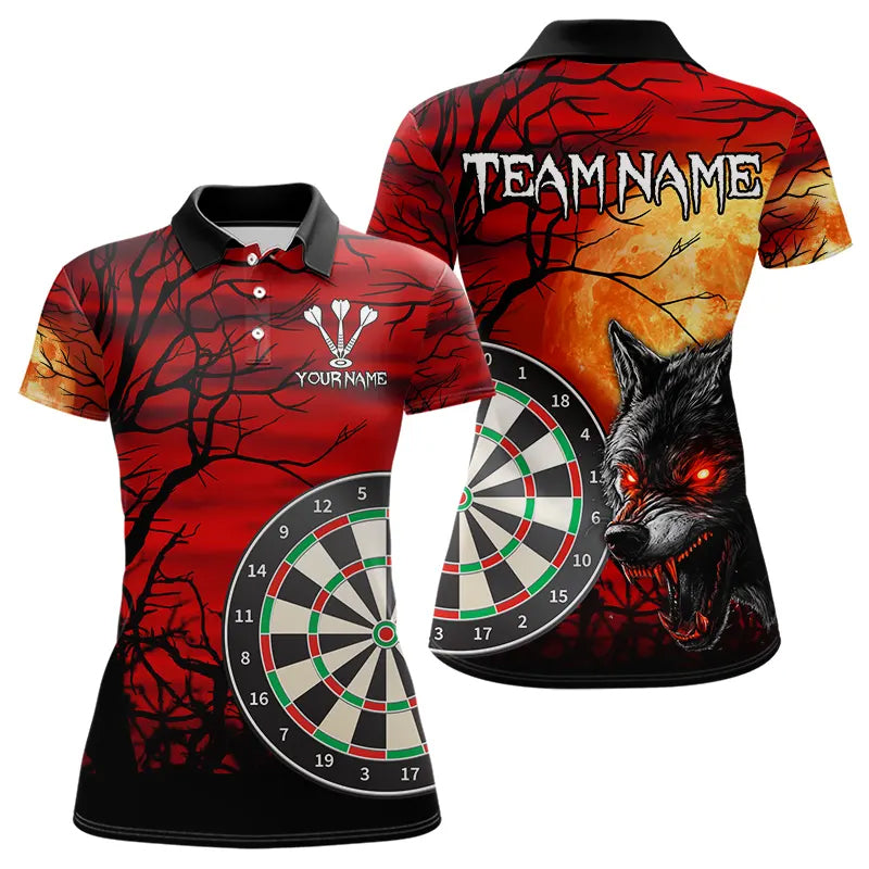Wolf mit leuchtend roten Augen, Dartboards, Dartshirts für Damen, personalisierte Darttrikots NYN0039