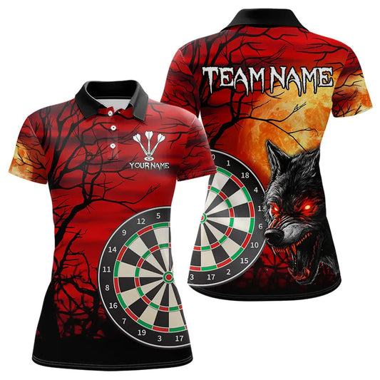 Wolf mit leuchtend roten Augen, Dartboards, Dartshirts für Damen, personalisierte Darttrikots NYN0039