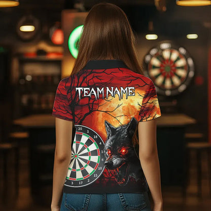 Wolf mit leuchtend roten Augen, Dartboards, Dartshirts für Damen, personalisierte Darttrikots NYN0039