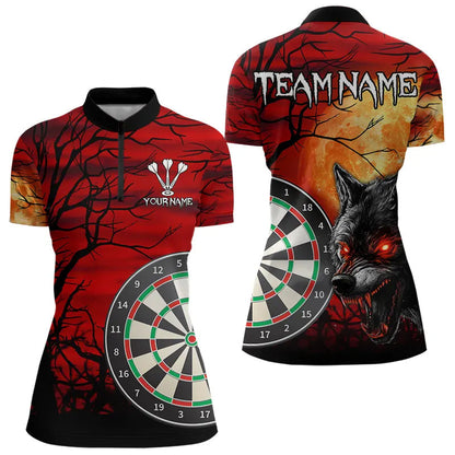 Wolf mit leuchtend roten Augen, Dartboards, Dartshirts für Damen, personalisierte Darttrikots NYN0039