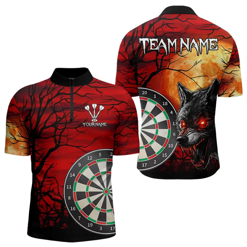 Wolf mit leuchtend roten Augen Dartboards Dartshirts für Herren, Personalisierte Darttrikots NYN0039