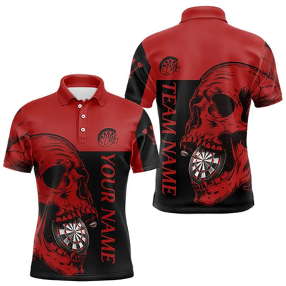 Individuelle rot-schwarze Schädel-Dartboards, Dartshirts für Herren, Teamtrikots NYN0050
