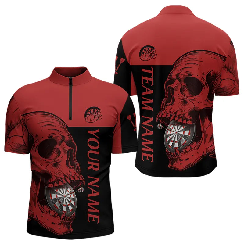 Individuelle rot-schwarze Schädel-Dartboards, Dartshirts für Herren, Teamtrikots NYN0050