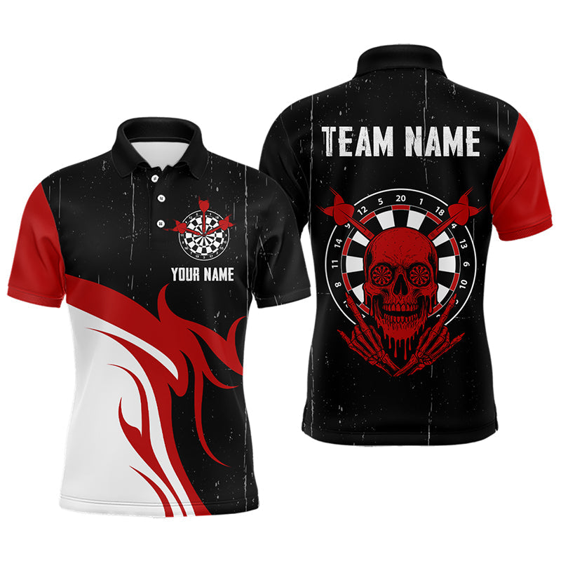Roter Totenkopf mit Dartboard im Grunge-Stil Personalisiertes Dartshirt für Herren, Teamtrikots NYN0116