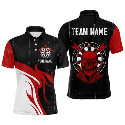 Roter Totenkopf mit Dartboard im Grunge-Stil Personalisiertes Dartshirt für Herren, Teamtrikots NYN0116
