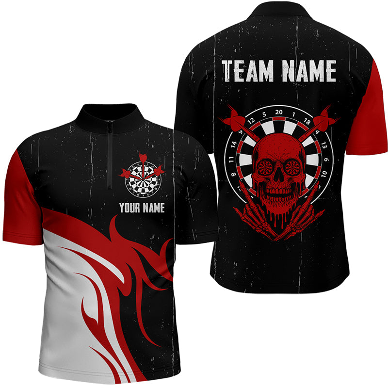 Roter Totenkopf mit Dartboard im Grunge-Stil Personalisiertes Dartshirt für Herren, Teamtrikots NYN0116